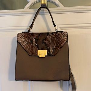 Dune taupe and snakeskin purse